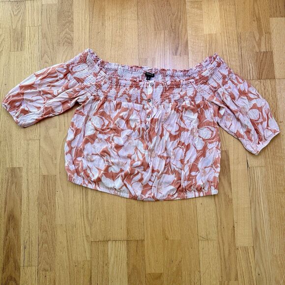 Torrid Women's Crinkle Gauze Off Shoulder Top Baja Floral Camellia Orange 2X NWT - Picture 1 of 13